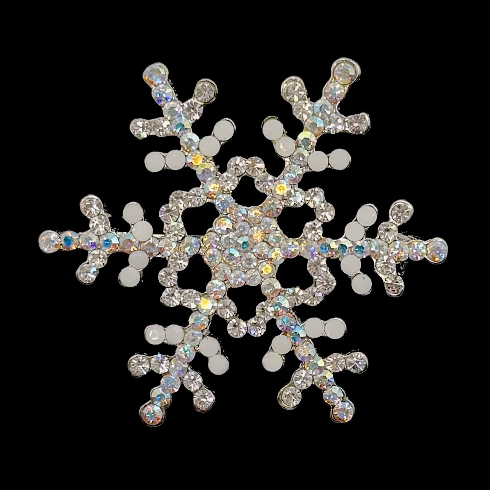 VINTAGE Silver-Tone Crystal Snowflake Brooch